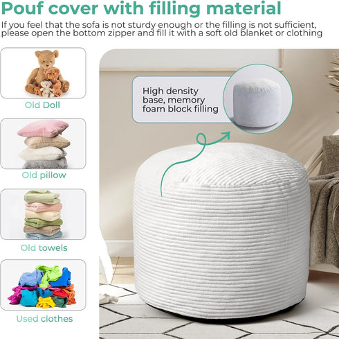 20"x 15" Dual-Size Corduroy Ottoman with Hidden Zipper Ergonomic Memory Foam Footrest Poufs for Office Desks, Couches