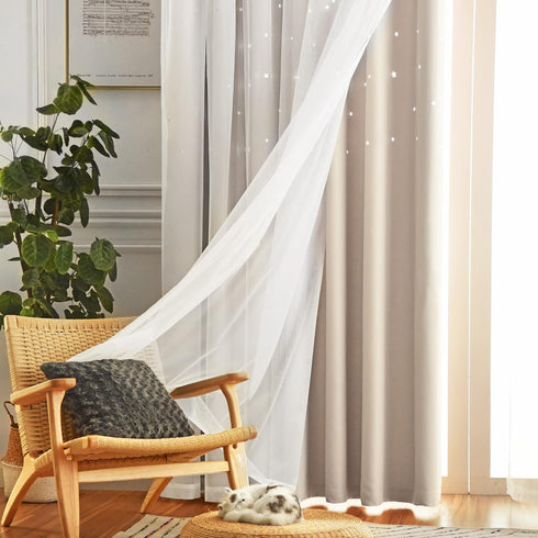 Loyala 52" 63" 2 Star Curtains, Blackout Curtains for Bedroom Kids Cute Double Layer Hollow Out Star Window Curtain