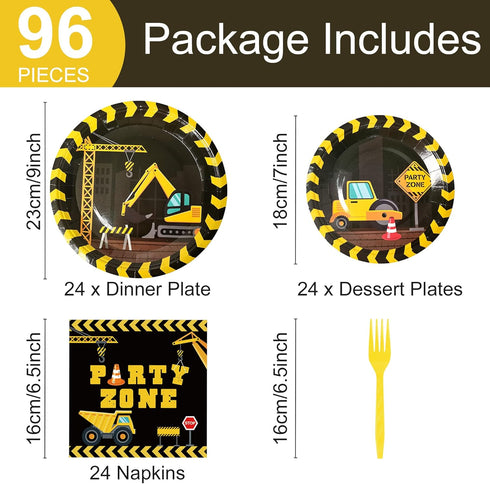 96pcs 24 Construction Birthday Party Supplies Construction Theme Paper Plates and Napkins Construction Truck