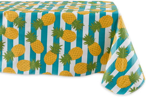DII Flannel Backed Outdoor Vinyl Collection, Machine Washable Tablecloth, 60 x 120, Pineapple