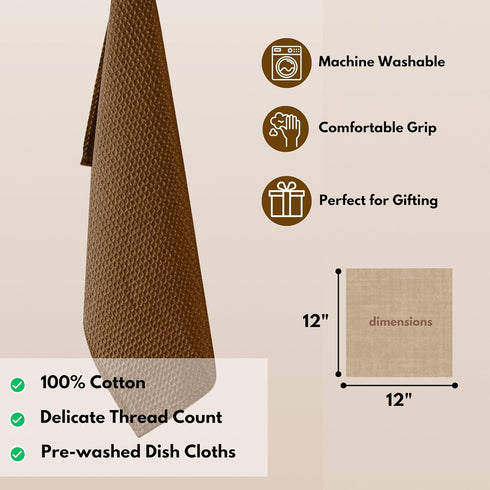 18 Pack 12x12 inch, 100% Native Fab Waffle Dish Cloths - Cotton, Absorbent, Quick Drying, Washable & Reusable Towels