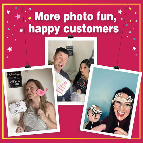 Wedding Photo Booth Props, 8 x 10-Inch Sign, 45 Adhesive Pads, 35 Wooden Sticks for Wedding Backdrop
