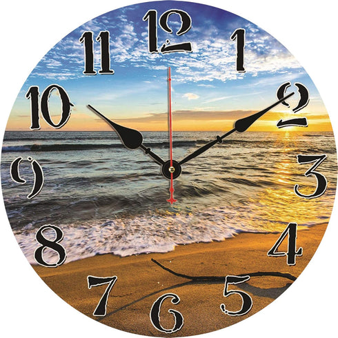 TAHEAT Sunset Beach Waves Wall Clock, Silent Non-Ticking Battery Operated, 14 Inch Decorative Clock for Home
