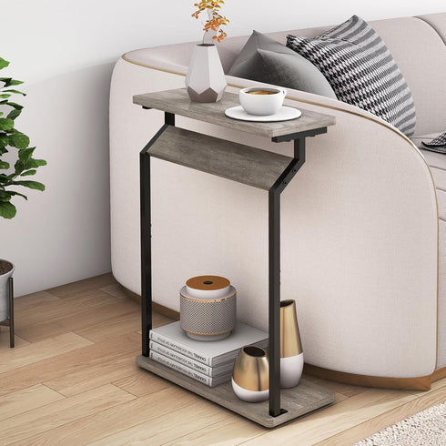 Livofloral Narrow End Tables for Small Spaces, Skinny Grey Side Table Living