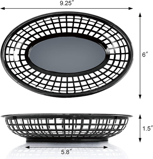 9 1/4 6 Inch Set 12, New Star Foodservice Fast Food Baskets, x Oval, of Black