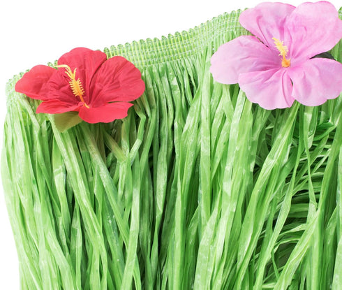 Luau Grass Table Skirt, Natural Hawaiian Table Skirt, Tropical Party Decorations, 9 Feet x 29.5 Inch (Green)
