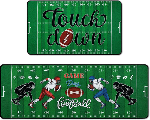 Bencailor 2 Pcs Football Field Welcome Doormat and Kitchen Rug Set, Non-Skid Washable Carpet