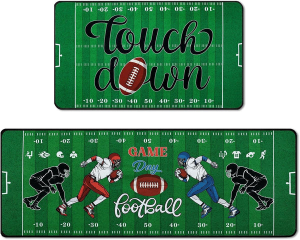 Bencailor 2 Pcs Football Field Welcome Doormat and Kitchen Rug Set, Non-Skid Washable Carpet
