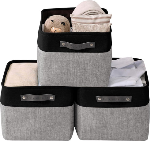 DECOMOMO Fabric Storage Bins, Large Decorative Closet Organizer Bins with Handles for Nursery and Toy Storage, Grey and