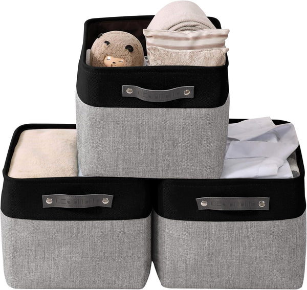 DECOMOMO Fabric Storage Bins, Large Decorative Closet Organizer Bins with Handles for Nursery and Toy Storage, Grey and