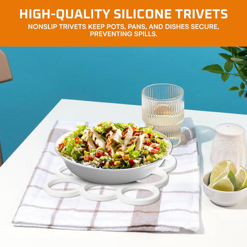 Bruntmor Silicone Trivets for Hot Pots and Pans, Set of 3 Heavy Duty Heat Resistant Mats for Tables and Countertops