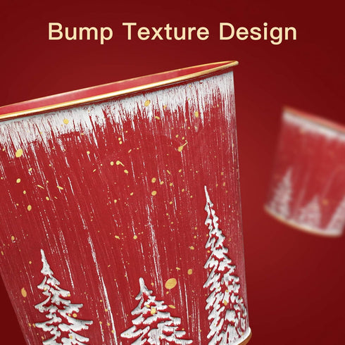 5.9in 4Pcs Putuo Decor Christmas Planters Pots, Small Metal Tin Buckets with Christmas Tree Pattern, Round Galvanized