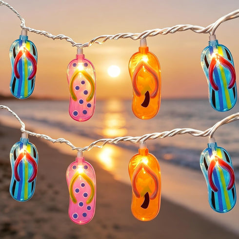 Multicolor Beach Flip Flop String Lights, 8.5Ft Beach Themed Outdoor Party Lights