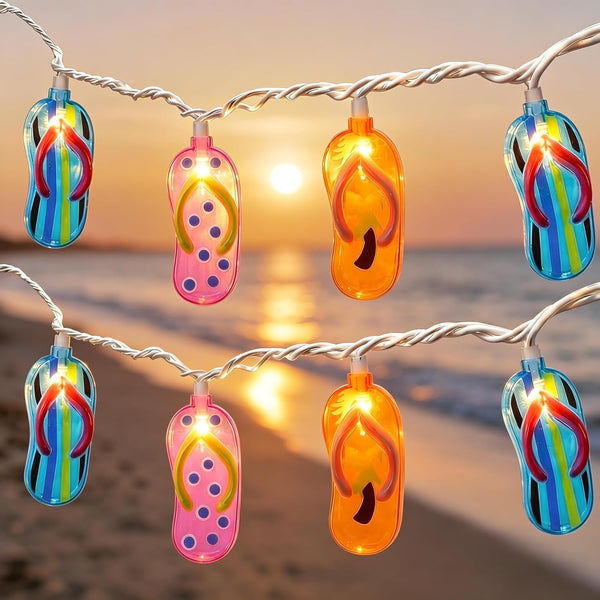 Multicolor Beach Flip Flop String Lights, 8.5Ft Beach Themed Outdoor Party Lights