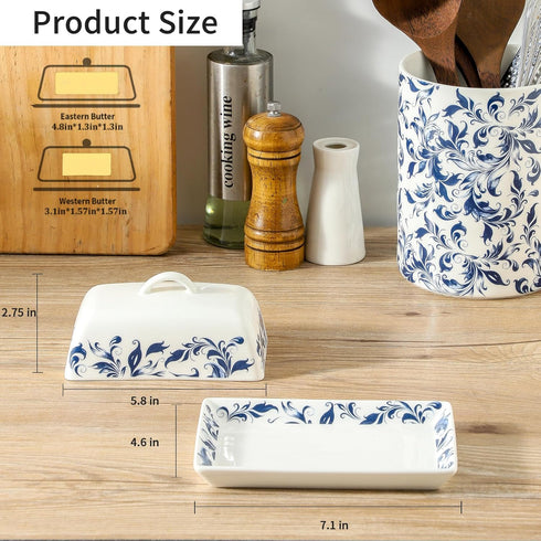 white(4.6 7.1 butter box,ceramic butter dish with lid,butter saver,Microwave and Dishwasher Safe,French butter