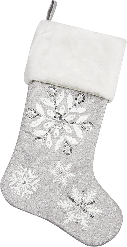 Comfy Hour Let It Snow Collection Silver Snowflake Stocking, 18"x11", Polyester