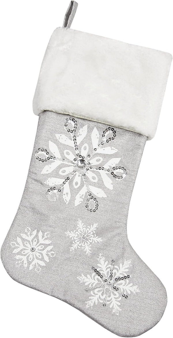 Comfy Hour Let It Snow Collection Silver Snowflake Stocking, 18"x11", Polyester