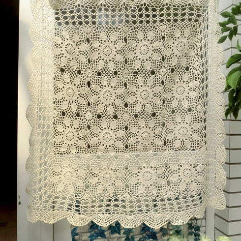 Hsvanyr 39inches Beige Tablecloth, Handmade Crochet Cotton Square Coffee Table Cover