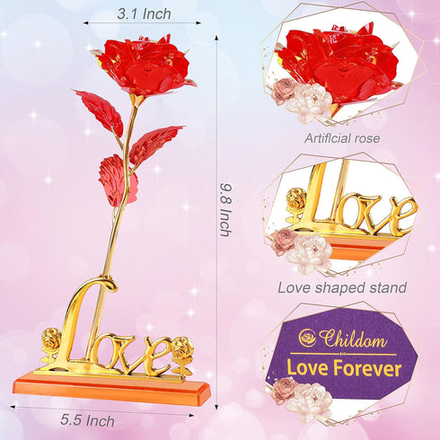 Childom Birthday Gifts for Women, Christmas Red Rose with Love Stand for Mom, Sweet Artificial Flower
