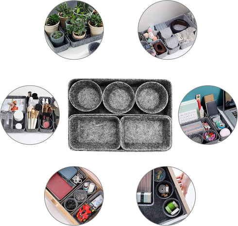 8pcs Drawer Organizers, Separators, Storage Box,Felt Storage Bins Inserts Tool Containers Toy Basket Shelf Cubes Foldable Drawer Dividers Desk Organisers - Grey by POTTIIS