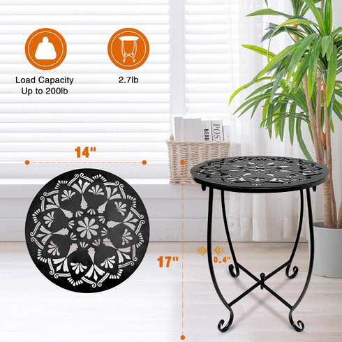Fashion&cool 17Inch) (1) Patio Side Table, Weather Resistant Metal Side Table, Small Round Outdoor End Table Accent