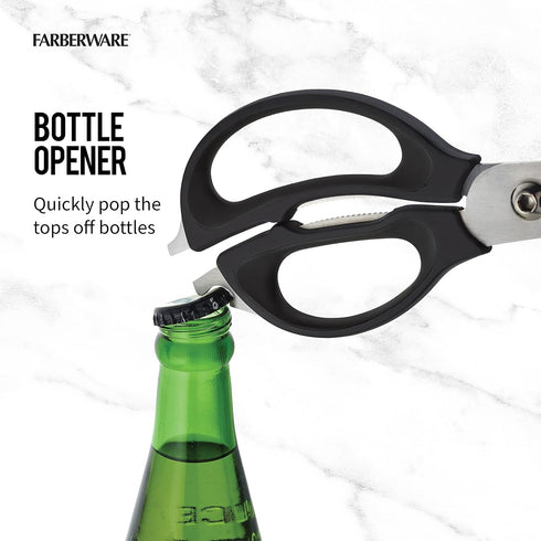Farberware 4 in 1 Multipurpose Kitchen Scissors, Stainless Steel with Blade Cover, Black