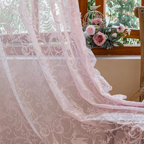 96 Inches 1 59 96 Inch TUDECO Pink Ruffle Curtains Long - Feminine Light Pink Sheer Floral Girly Curtains for Baby