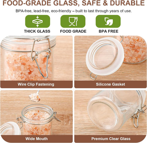 8 oz, Small Glass Jars with Lids Airtight Clamp Lid Glass Storage Jars, Thick Lead-Free Glass Containers for Pantry