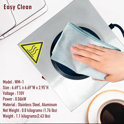 Commercial 60W 176 Commercial Coffee Warmer, Single Burner Decanter Warmer Plate, Stainless Steel Portable Warmer