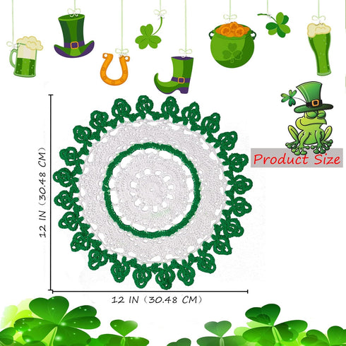 12 Inch One Piece St. Patricks Day Irish Blessings Lucky Green Shamrock Doily Crochet for Dressers and End Tables