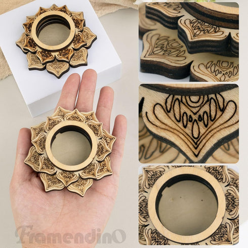 3 Pack 30-150mm Framendino, Wood Crystal Ball Stand Flower Mini Sphere Display Wooden Holder