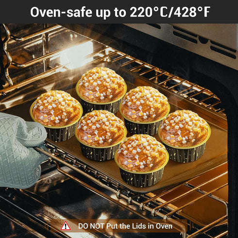 EUSOAR 50pcs Muffin Liners, Disposable Aluminum Foil Cupcake Baking Cups with Lids for Ramekins and Cases.