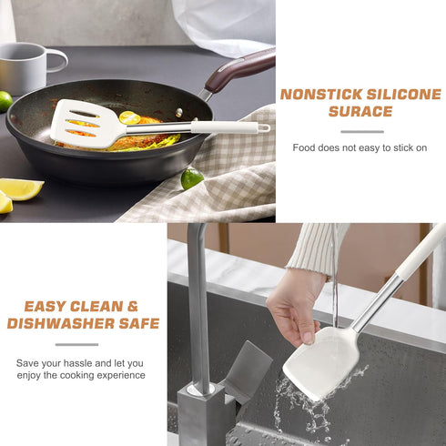 TeamFar Kitchen Utensils, 4 PCS Silicone Cooking Utensils with Stainless Steel Handle for Nonstick Cookware, Non-toxic