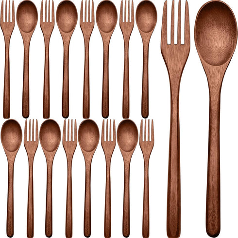Patelai Wooden Spoons Forks Set, Reusable Flatware Tableware Set, Handmade Natural Cutlery (16 Pieces)