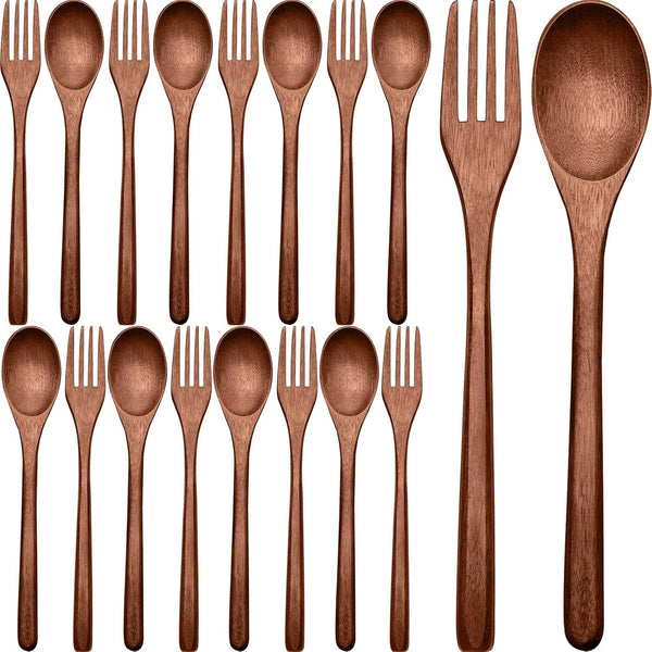 Patelai Wooden Spoons Forks Set, Reusable Flatware Tableware Set, Handmade Natural Cutlery (16 Pieces)