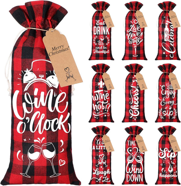 Shappy Wine Bags, 10 Pieces Linen Set for Wine Bottles, with Drawstring, Gift Tags, Ideal for Parties