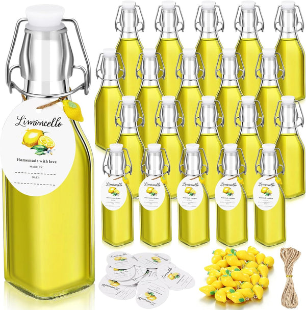20 Sets Swing Top Glass Bottles with Tags and Twine Rope Airtight