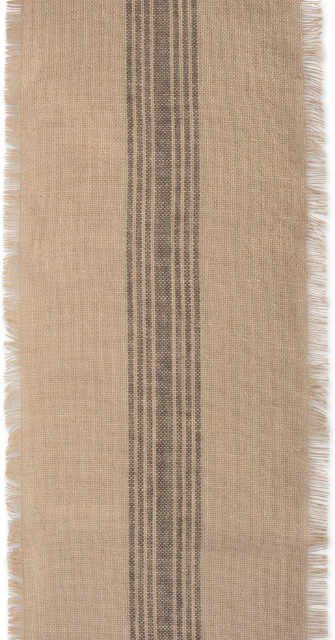 DII Jute Burlap Collection Table Runner, 14x108, Kitchen Tabletop with Middle Stripe Gray