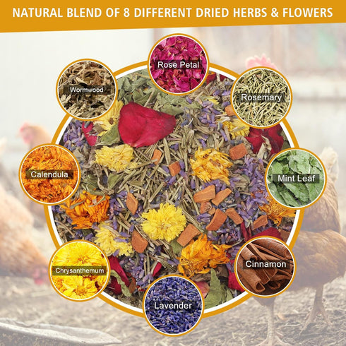 DreamdaMoonnly 20oz Vacuum-Packed 8 Chicken Nesting Box Herbs - Natural Blend of Dried Flowers & Herbs - Bulk Herbs