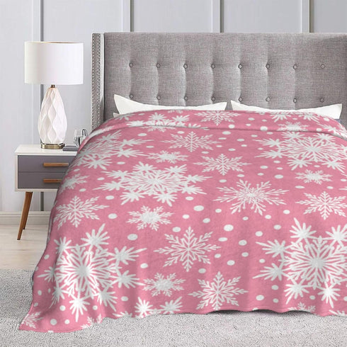 Perinsto 60"X50" Winter Snowflakes Pink Throw Blanket Ultra Soft Warm All Season Christmas Decorative Fleece Blankets