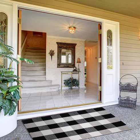 joybest Buffalo Plaid Doormats Rug 27.5 x 43 Inches Black and White Checkered Rug Cotton Hand-Woven Front Doormat Outdoor or Indoor Rugs for Front Porch, Farmhouse, Entryway by joybest