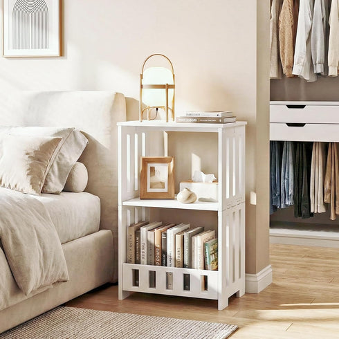 3 HAYOFAMY Tier Side Table Night Stand, Narrow End Table with Display Shelf, Small Bookcase Bookshelf, Simple Bedside