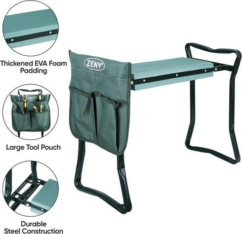 ZENY Folding Garden Kneeler Seat Gardening Workseats Portable Garden Bench Stool with Thicken Foam Kneeling Pad