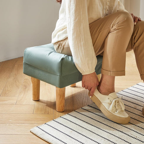 15.75"D 11.42"W12.6"H UHBD040GR YMYNY Small Footstool Ottoman, Faux Leather Footrest with Sponge Padded Seat, Step