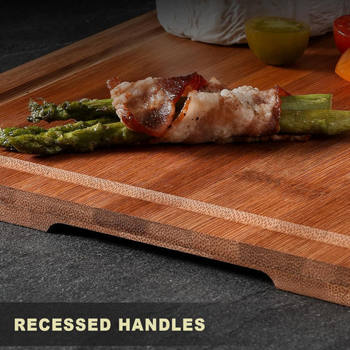 Set 18" 12" Hiware Wood Cutting Boards for Kitchen, Heavy Duty Bamboo Cutting Board with Juice Groove, Bamboo Chopping