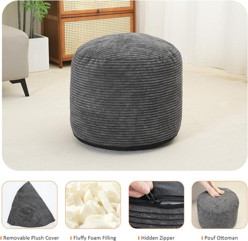 Yueyocici 20 15 Inches Pouf Ottoman Stuffed Round Modern Foam Filled Foot Rest Corduroy Poufs for Living Room Chair