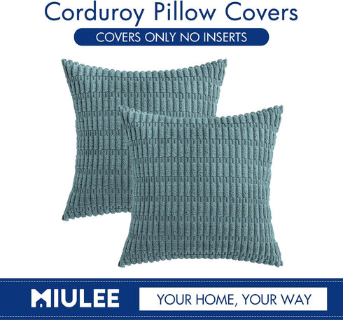 MIULEE Pack of 2 Decorative Corduroy Throw Pillow Covers, 20x20 Inch, Soft Boho Striped for Modern Farmhouse Home Decor