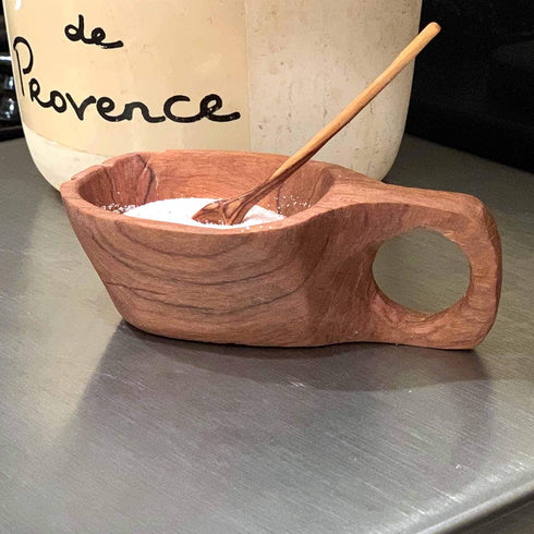 Reclaimed Olive Wood Salt and Spice Pot with Spoon, Kenya