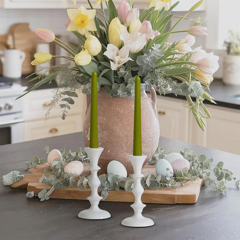 Rely+ White Candle Holders Set of 2 Decorative Centerpiece Table Holders for Taper Candles Home Decor Wedding