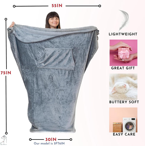EzrAllora Giant Plush Fleece Lightweight Foot Pocket Blanket -Patent Pending- Premium Gifts for Men Who Wants Nothing